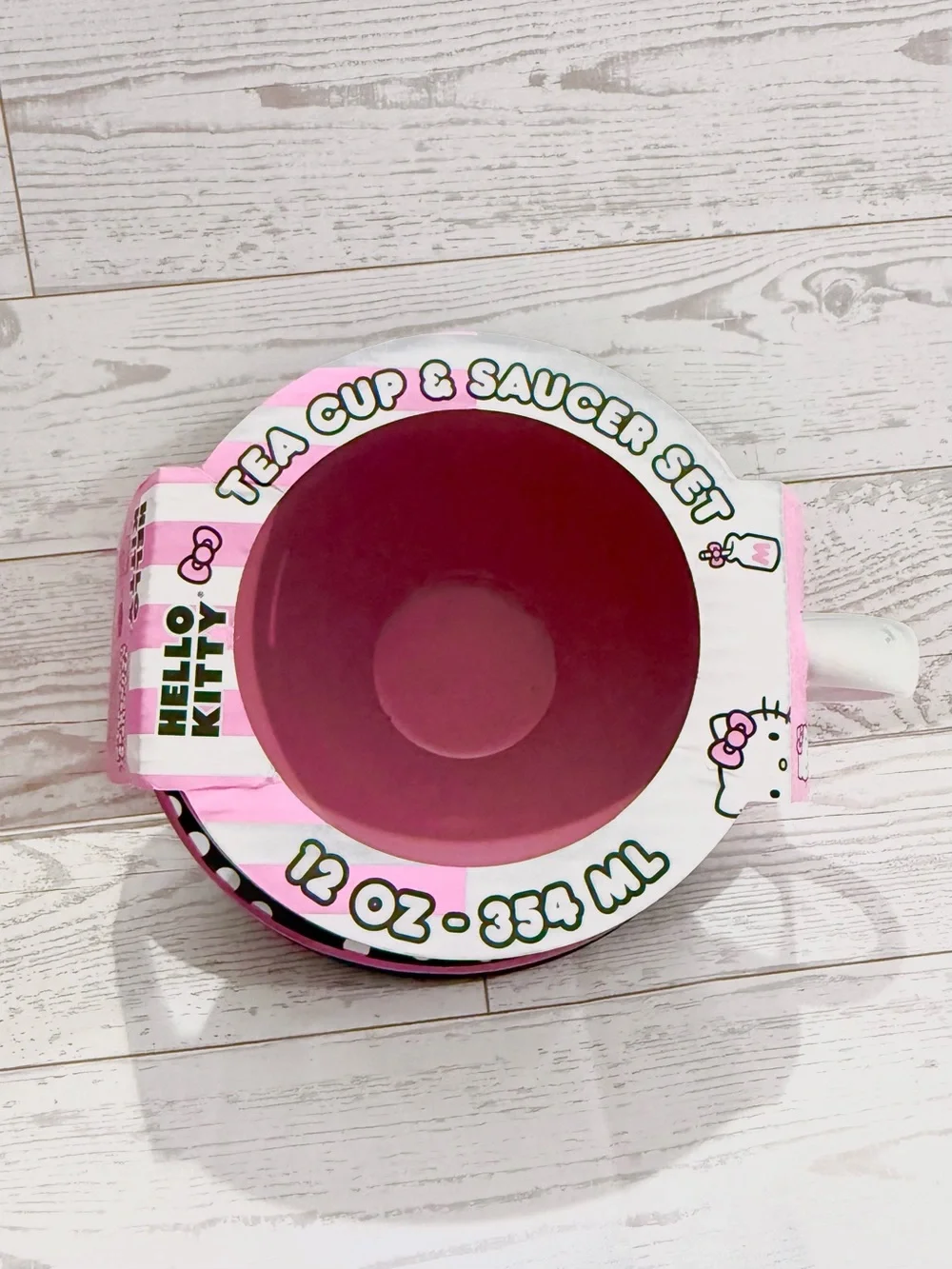 Hello Kitty Pink White and Black Ceramic Tea Cup and Saucer Set Microwave Safe